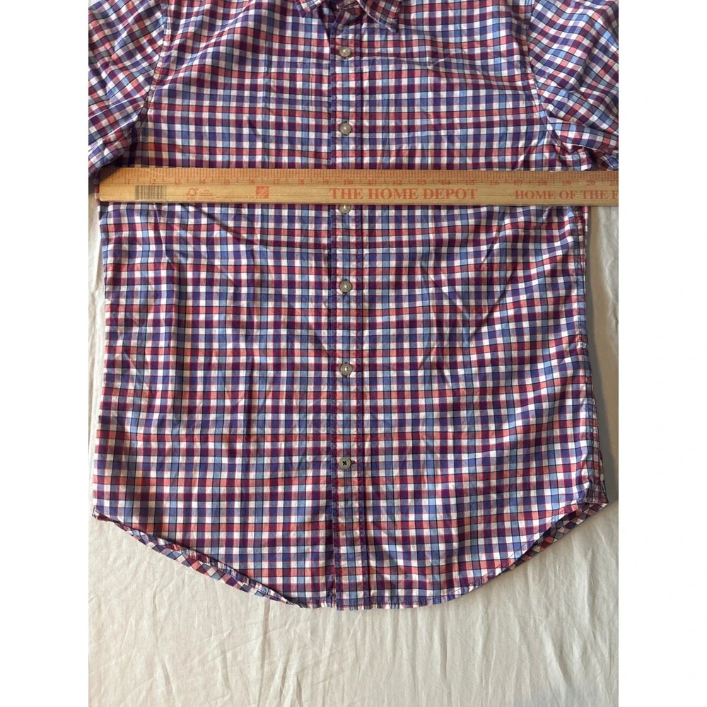 Banana Republic Camden Fit Shirt Mens Medium Red Blue Gingham Check Excellent LS